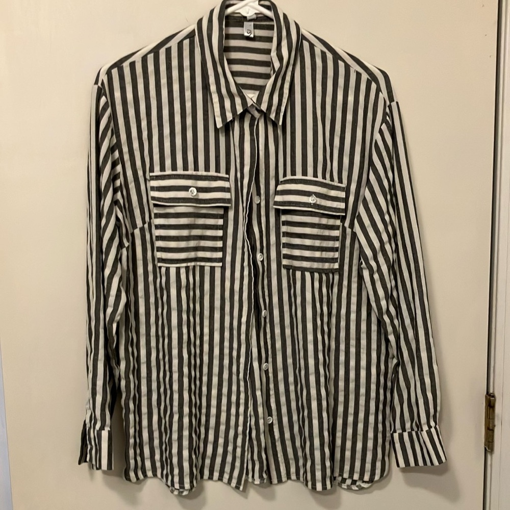 Black and White Striped Button-Up Shirt